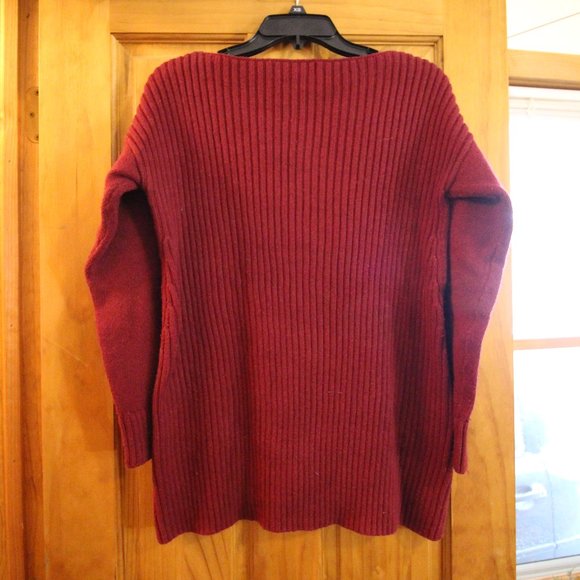 LOFT Dark Red Boatneck Tunic Sweater - Picture 3 of 6